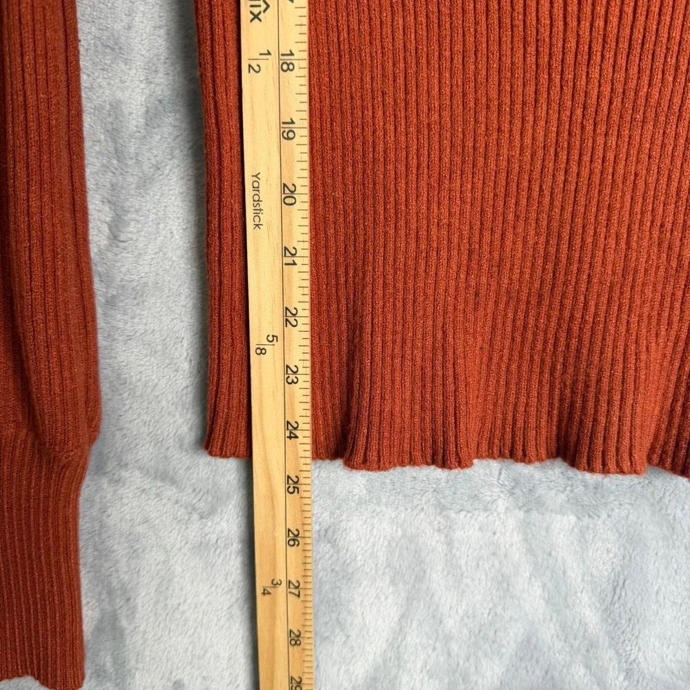 Vici Archie Ribbed Sweater Womens L‎ Burnt Orange Puff Sleeve Fitted Knit